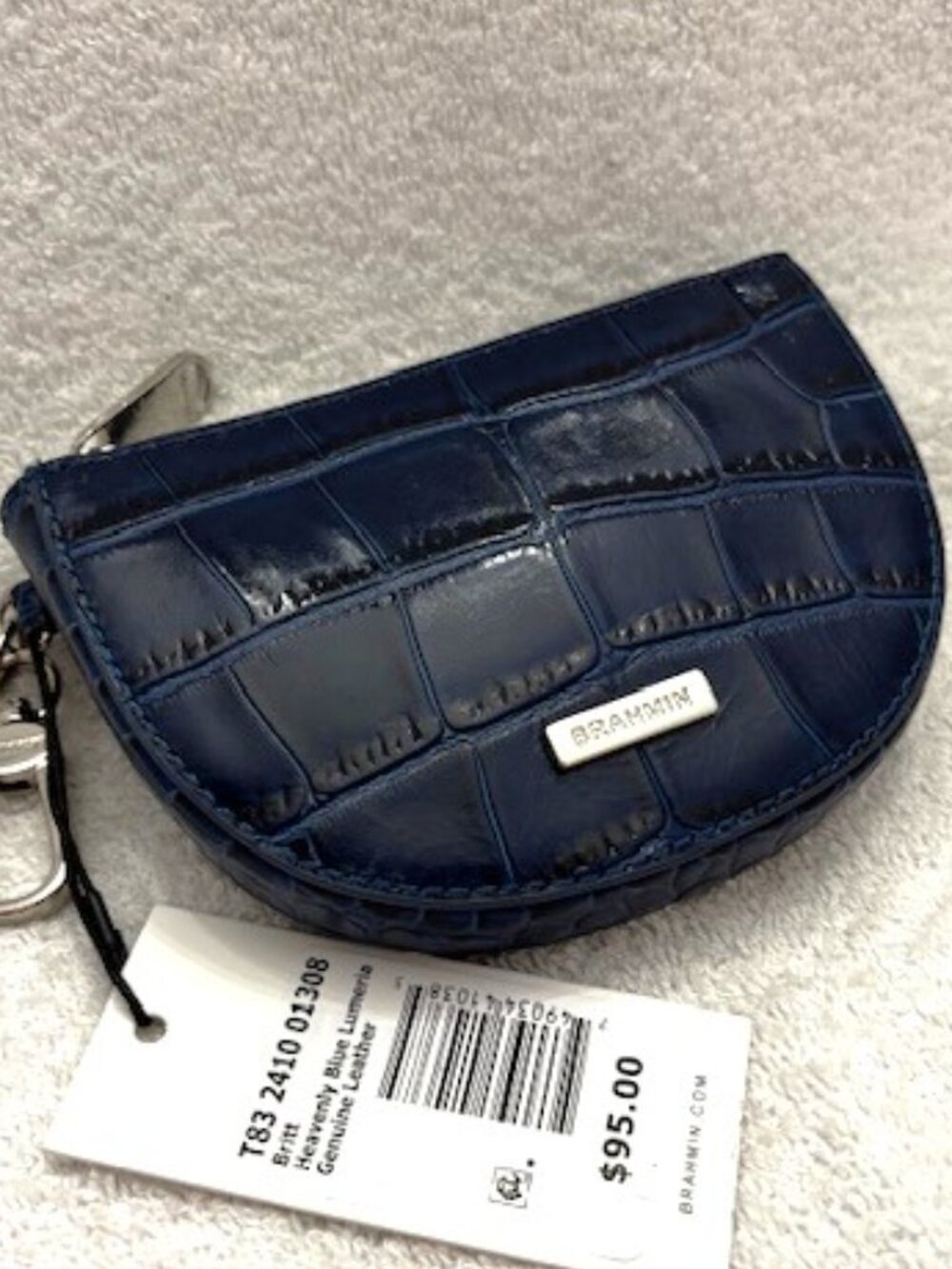 Brahmin Britt "Heavenly Blue Lumeria" half circle leather coin purse NWT